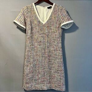 Carlisle Collection Tweed 'Bazar' short-sleeve dress in multi-color tweed